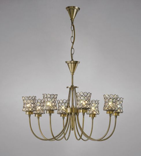 Diyas IL20662 Nelson Pendant 8 Light Antique Brass/Crystal
