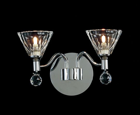 Diyas Lighting - Neptune Switched Wall Lamp 2 Light Chrome With Crystal Glass Shades - IL50342