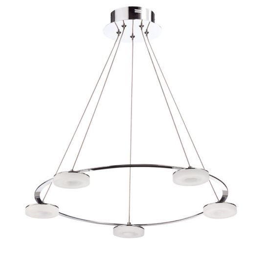 Mantra Nimbus Pendant 5 Light 25W LED 3000K 2200lm Polished Chrome/Frosted Acrylic 3yrs Warranty