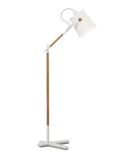 Mantra Nordica Floor Lamp With White Shade 1 Light E27 Matt White/Beech With Ivory White Shade