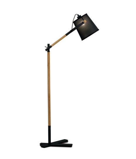 Mantra Nordica Floor Lamp With Black Shade 1 Light E27 Matt Black/Beech With Black Shade