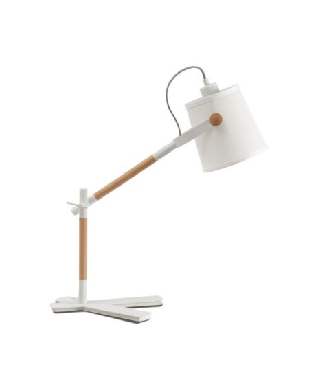 Mantra Nordica Table Lamp With White Shade 1 Light E27 Matt White/Beech With Ivory White Shade