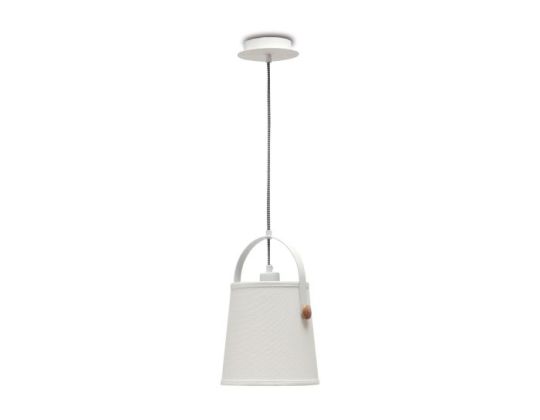 Mantra Nordica Pendant With White Shade 1 Light E27 Matt White/Beech With Ivory White Shade