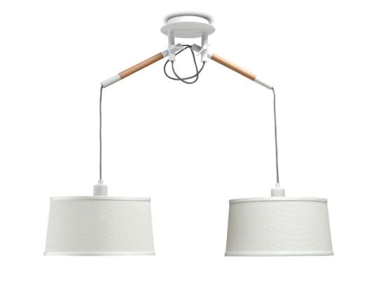 Mantra Nordica Linear Pendant With White Shade 2 Light E27 Matt White/Beech With Ivory White Shades