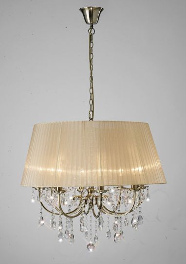 Diyas IL30057 Olivia Pendant With Soft Bronze Shade 8 Light Antique Brass/Crystal