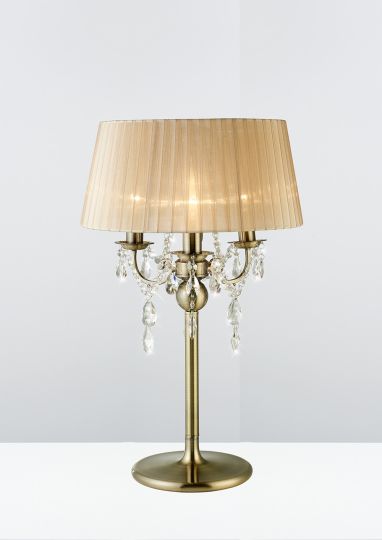 Diyas IL30065 Olivia Table Lamp With Soft Bronze Shade 3 Light Antique Brass/Crystal