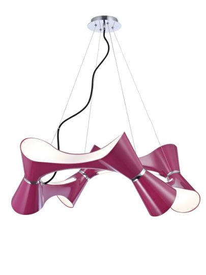 Mantra Ora Pendant 8 Twisted Round Light E27 Gloss Purple/White Acrylic/Polished Chrome CFL Lamps INCLUDED