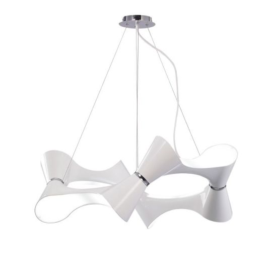 Mantra Ora Pendant 8 Twisted Round Light E27 Gloss White / White Acrylic / Polished Chrome CFL Lamps INCLUDED
