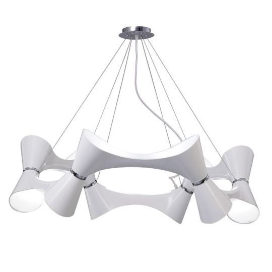 Mantra Ora Pendant 12 Twisted Round Light E27 Gloss White/White Acrylic/Polished Chrome CFL Lamps INCLUDED