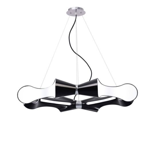 Mantra Ora Pendant 8 Flat Round Light E27 Gloss Black/White Acrylic/Polished Chrome CFL Lamps INCLUDED