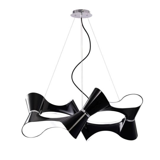 Mantra Ora Pendant 8 Twisted Round Light E27 Gloss Black/White Acrylic/Polished Chrome CFL Lamps INCLUDED