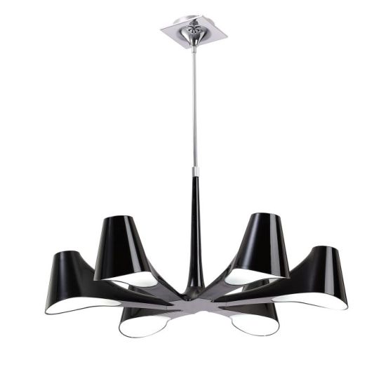 Mantra Ora Telescopic Convertible To Semi Flush 6 Light E27 Gloss Black/White Acrylic/Polished Chrome CFL Lamps INCLUDED