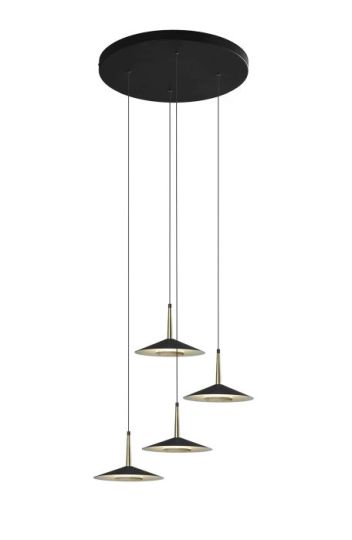 Mantra Orion 4 Light Round Pendant 32W LED 3000K 2360lm Black/Antique Brass 3yrs Warranty