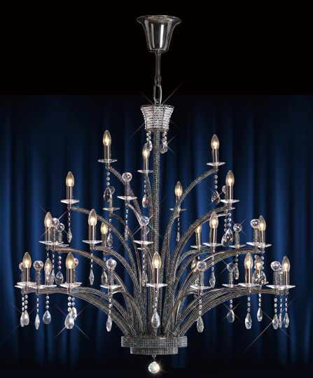 Diyas IL30490 Orlando Pendant 21 Light Black Chrome/Crystal (ITEM REQUIRES ASSEMBLY)