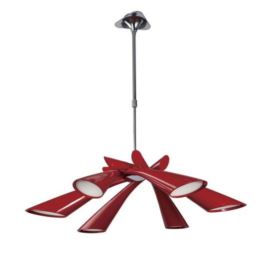 Mantra Pop Pendant/Ceiling Convertible To Semi Flush 6 Light E27 Gloss Red/White Acrylic/Polished Chrome CFL Lamps INCLUDED