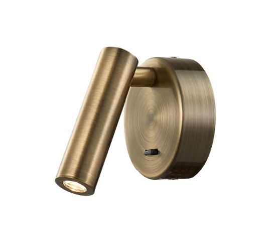 Mantra Prea Wall/Reading Light 3W LED 3000K 210lm Switched Antique Brass 3yrs Warranty