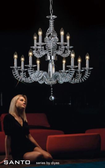 Diyas Lighting IL30358+4 - Santo Pendant 2 Tier 12 Light Polished Chrome/Crystal