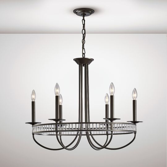 Diyas IL31706 Saskia Round Pendant 6 Light E14 Aged Bronze/Crystal
