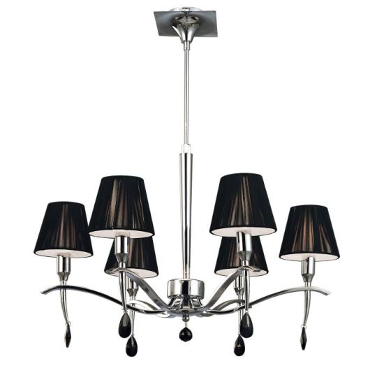 Mantra Siena Pendant Round 6 Light E14 Polished Chrome With Black Shades And Black Crystal