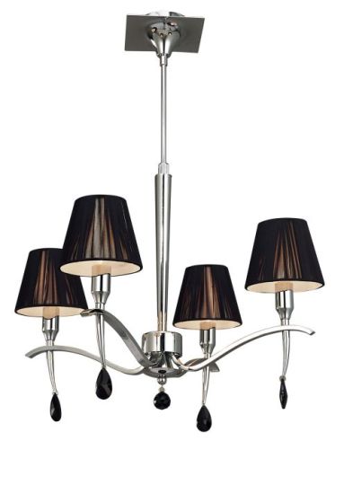 Mantra Siena Pendant Round 4 Light E14 Polished Chrome With Black Shades And Black Crystal