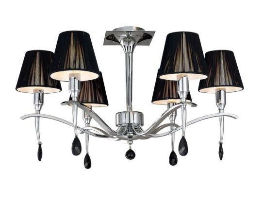 Mantra Siena Semi Flush Round 6 Light E14 Polished Chrome With Black Shades And Black Crystal