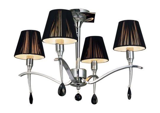 Mantra Siena Semi Flush Round 4 Light E14 Polished Chrome With Black Shades And Black Crystal