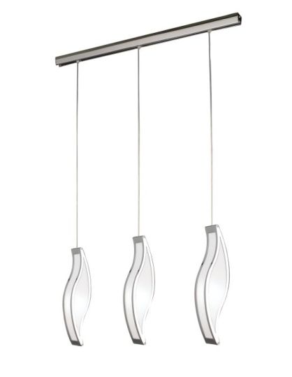 Mantra Sintesys Linear Pendant 3 Drop GU10 3 Light Bar Polished Chrome CFL Lamps INCLUDED