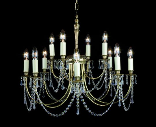 Impex SMBB00112/PB/CRY Richmond Series Decorative 12 Light Polished Brass Ceiling Light