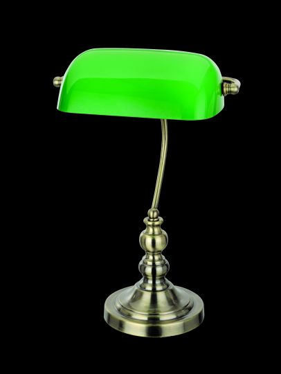 Impex TB305101/GRN/AB Bankers Lamp Series Decorative 1 Light Antique Brass Table Lamp