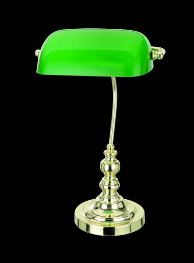 Impex TB305101/GRN/PB Bankers Lamp Series Decorative 1 Light Polished Brass Table Lamp