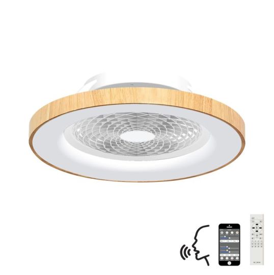 Mantra Tibet 70W LED Dimmable Ceiling Light With Built-In 35W DC Fan c/w Remote APP Alexa & Google Voice Control 3900lm Wood Effect/White 5yrs Wrnty