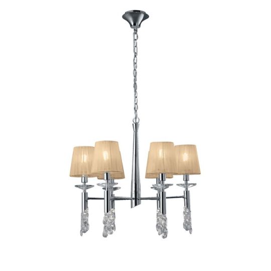 Mantra Tiffany Pendant 6+6 Light E14+G9 Polished Chrome With Soft Bronze Shades & Clear Crystal