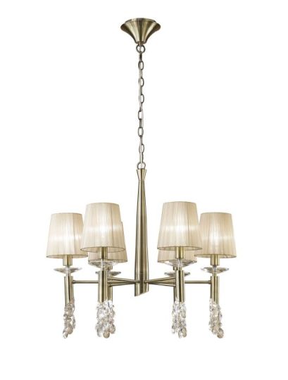 Mantra Tiffany Pendant 6+6 Light E14+G9 Antique Brass With Soft Bronze Shades & Clear Crystal