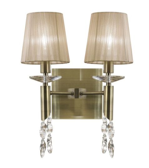 Mantra Tiffany Wall Lamp 2+2 Light E14 With Soft Bronze Shades Antique Brass/Crystal