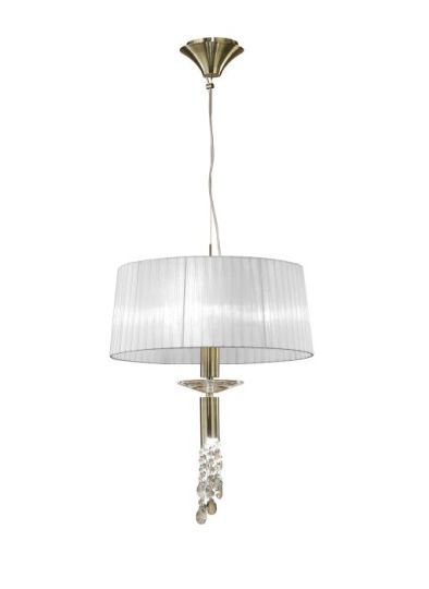 Mantra Tiffany Pendant 3+1 Light E27+G9 Antique Brass With White Shade & Clear Crystal