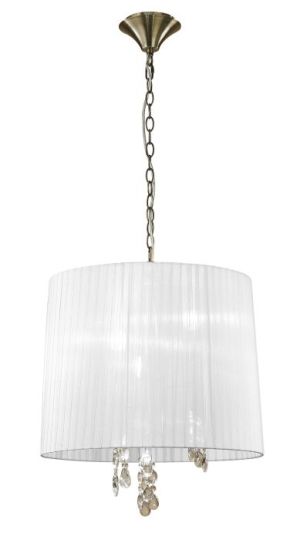 Mantra Tiffany Pendant 3+3 Light E14+G9 Antique Brass With White Shade & Clear Crystal