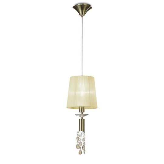 Mantra Tiffany Pendant 1+1 Light E27+G9 Antique Brass With Cream Shade & Clear Crystal