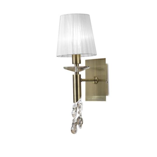 Mantra Tiffany Wall Lamp Switched 1+1 Light E14+G9 Antique Brass With White Shade & Clear Crystal
