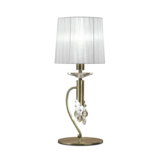 Mantra Tiffany Table Lamp 1+1 Light E14+G9 Antique Brass With White Shade & Clear Crystal
