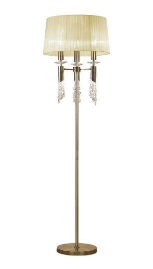 Mantra Tiffany Floor Lamp 3+3 Light E27+G9 Antique Brass With Cream Shade & Clear Crystal