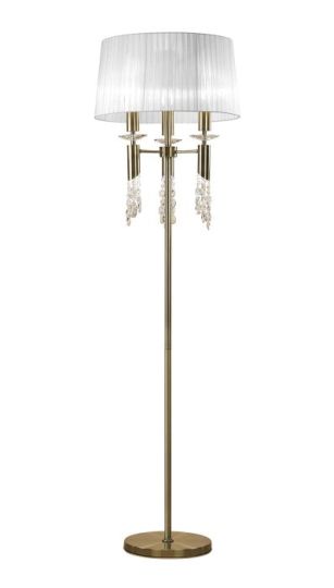 Mantra Tiffany Floor Lamp 3+3 Light E27+G9 Antique Brass With White Shade & Clear Crystal