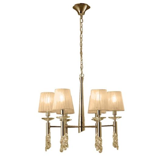 Mantra Tiffany Pendant 6+6 Light E14+G9 French Gold With Soft Bronze Shades & Clear Crystal