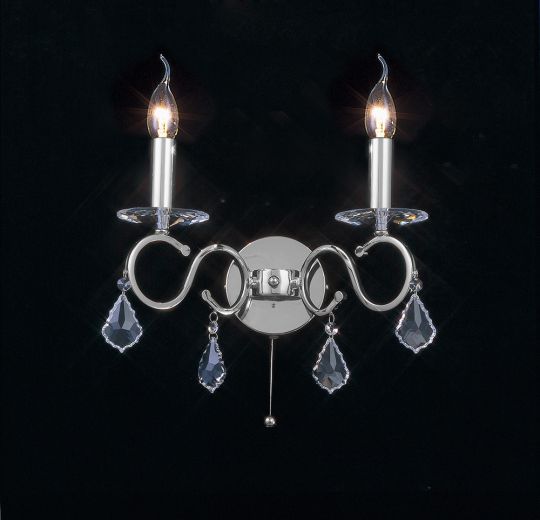 Diyas Lighting - Torino 2 Light Switched Wall Lamp Chrome/Crystal - IL30312