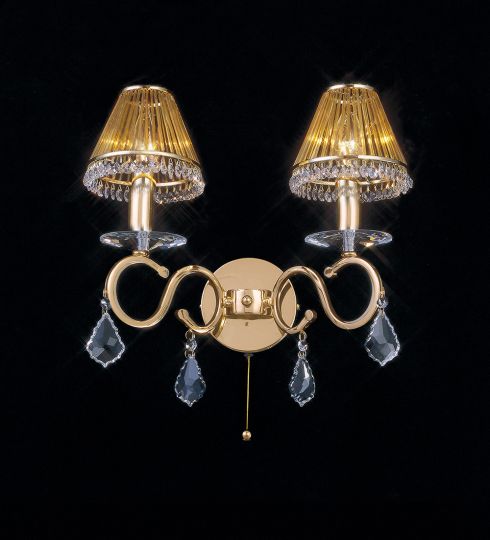 Diyas Lighting - Torino 2 Light Switched Wall Lamp Gold/Crystal (Shades Not Included) - IL30322