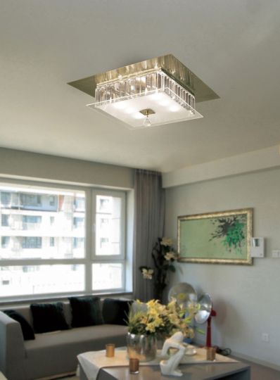 Diyas IL30248 Tosca Ceiling Square 6 Light Antique Brass/Glass/Crystal