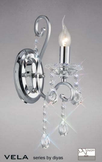 Diyas IL31361 Vela Wall Lamp Switched 1 Light Polished Chrome/Crystal
