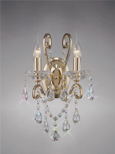 Diyas IL32062 Vela Wall Lamp Switched 2 Light French Gold/Crystal