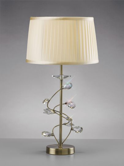 Diyas IL31220 Willow Table Lamp With Cream Shade 1 Light Antique Brass/Crystal