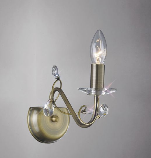 Diyas IL31221 Willow Wall Lamp Without Shade 1 Light Antique Brass/Crystal