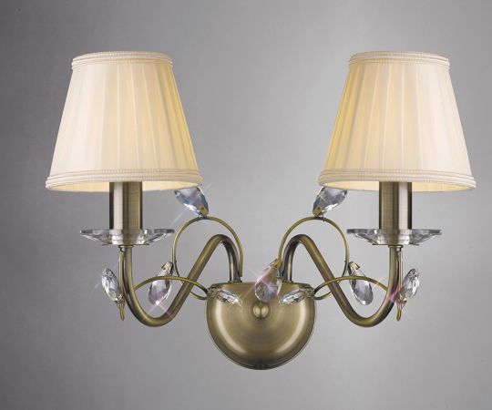 Diyas IL31222 Willow Wall Lamp Without Shade 2 Light Antique Brass/Crystal